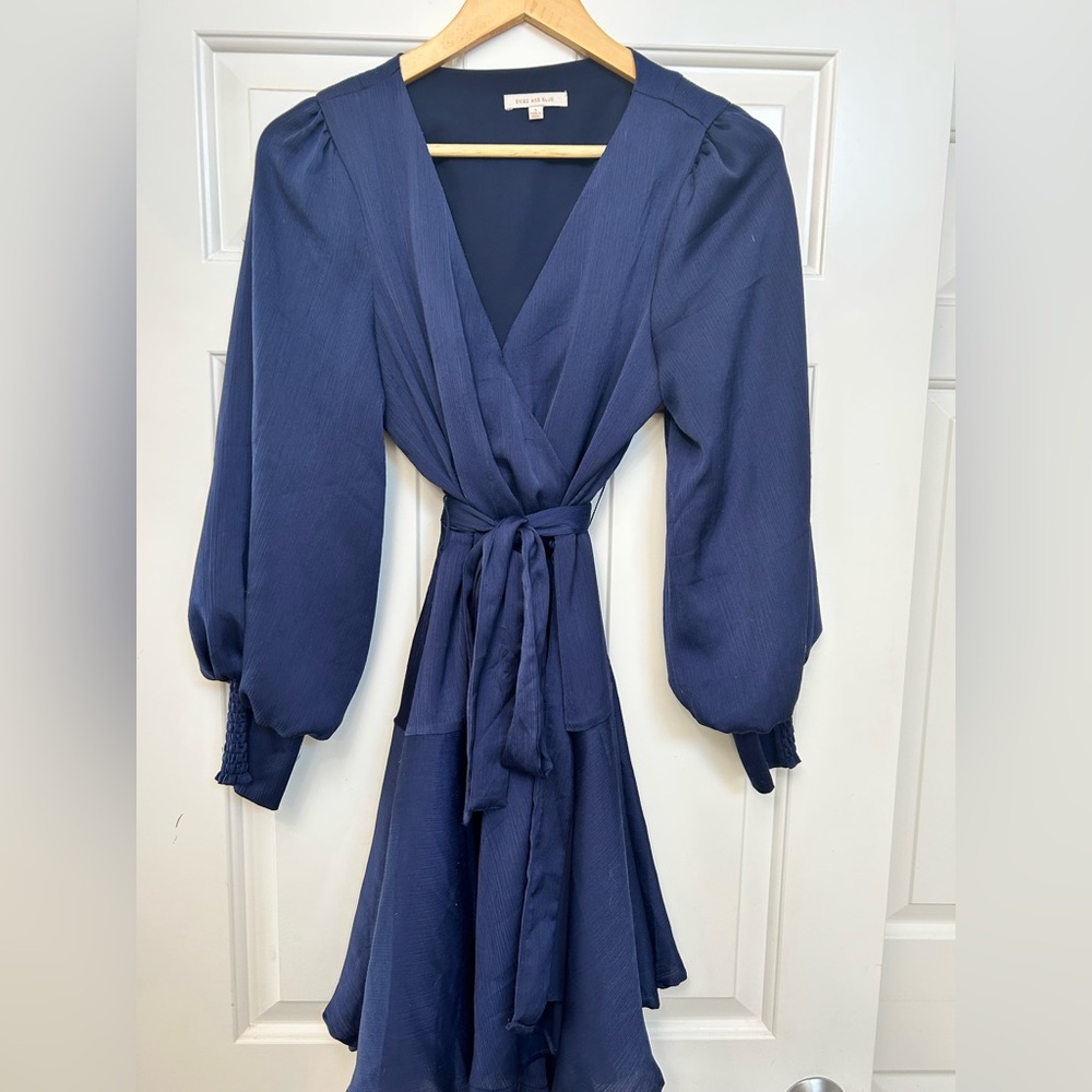 Daria Bishop-Sleeve Faux-Wrap Silk Dress